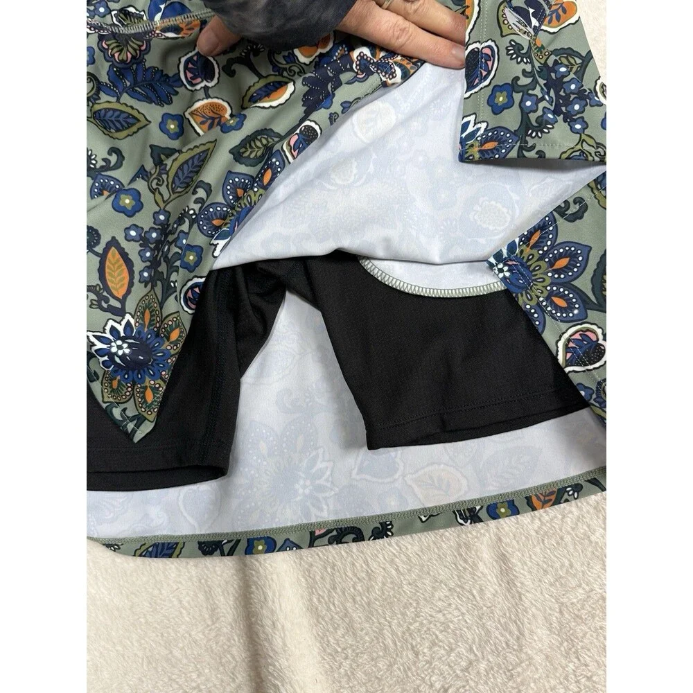 Moteepi Pull On‎ Golf Pickleball Skort Skirt w Shorts Small Pockets Green Floral